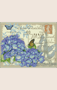 Нежные голубые цветы, невольно привлекающие бабочек, на фоне Эйфелевой башни «Парижская гортензия» (35307)